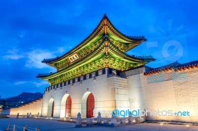 Gyeongbokgung Palace At Night In Seoul,south Korea Stock Photo