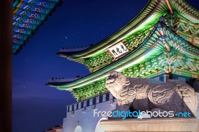 Gyeongbokgung Palace At Night In Seoul,south Korea Stock Photo