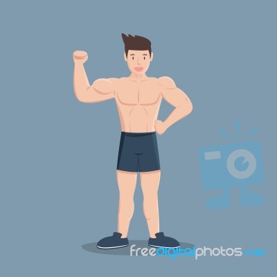 Gym Fitness Muscular Cartoon Man Stock Image