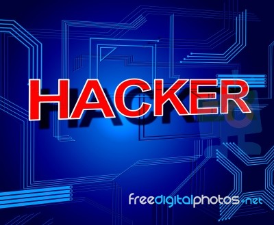 Hacker Sign Shows Spyware Unauthorized And Cyber Stock Image