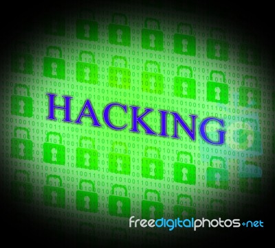 Hacking Online Indicates World Wide Web And Unauthorized Stock Image