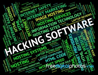 Hacking Software Shows Shareware Application And Attack Stock Image