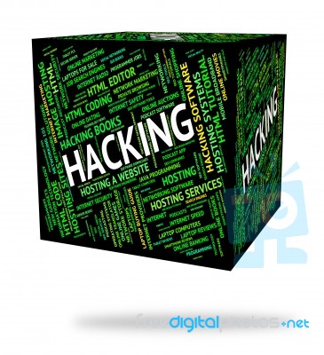 Hacking Word Means Security Theft And Hacked Stock Image