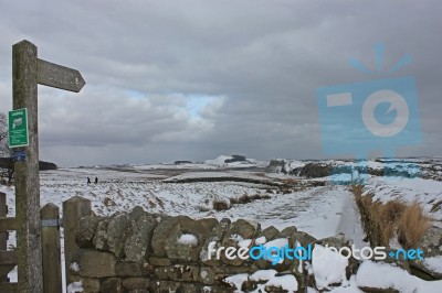 Hadrains Wall Footpath In Snow Stock Photo