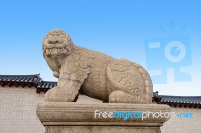 Haechi,statue Of A Mythological Lion-like Animal At Gyeongbokgung Palace,south Korea Stock Photo