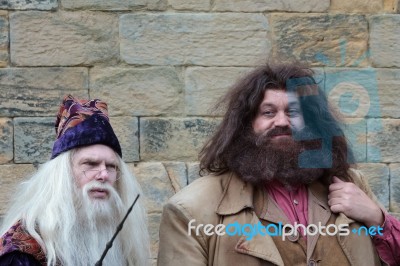 Hagrid And Dumbledore Performing At Alnwick Castle Stock Photo