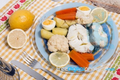 Hake Fish With Cauliflower And Potatoes Stock Photo