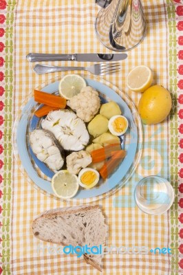 Hake Fish With Cauliflower And Potatoes Stock Photo