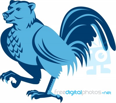 Half Bear Half Chicken Hybrid Marching Retro Stock Image