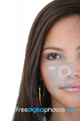 Half Face Beautiful Young Woman, On White Background Stock Photo