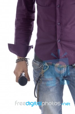 Half Length Body Of Man With Microphone Stock Photo