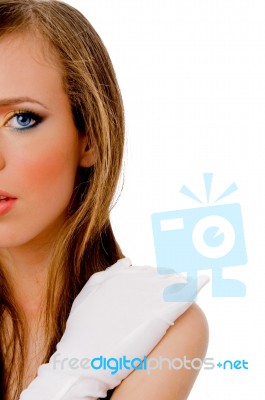 Half Length View Of Female Face Stock Photo