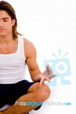 Half Length View Of Man Doing Yoga Stock Photo