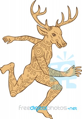 Half Man Half Deer With Tattoos Running Stock Image