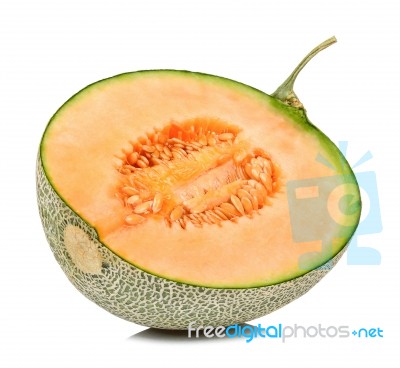 Half Of Melon Isolated On White Background Stock Photo