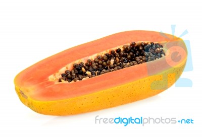 Half Of Papaya Isolated On White Background Stock Photo