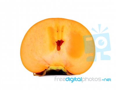 Half Of Persimmon Isolated Stock Photo