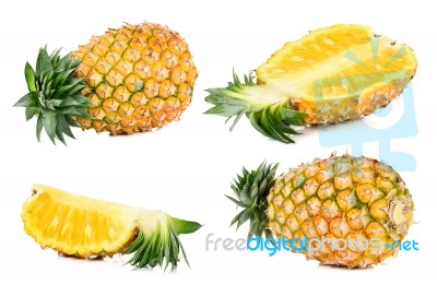 Half Of Pineapple Isolated On White Stock Photo