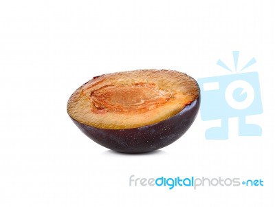 Half Of Plum Isolated On The White Background Stock Photo