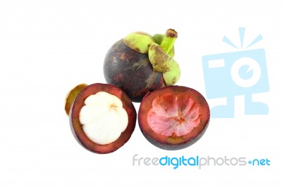 Half Opened Mangosteen On White Background Stock Photo