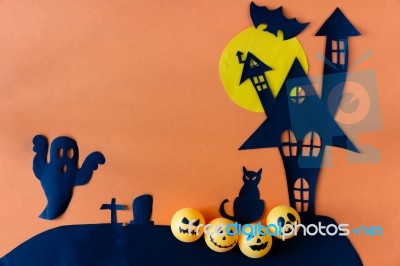 Halloween Background With Haunted House Castle Stock Photo