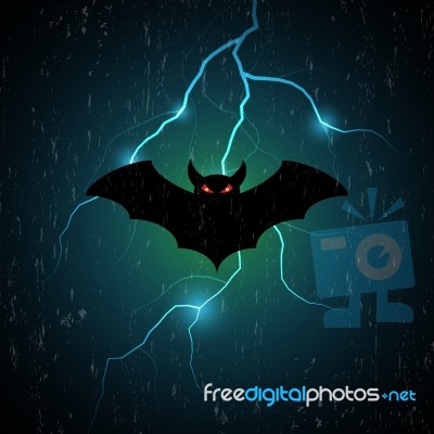 Halloween Bat Fly And Thunderbolt Stock Image