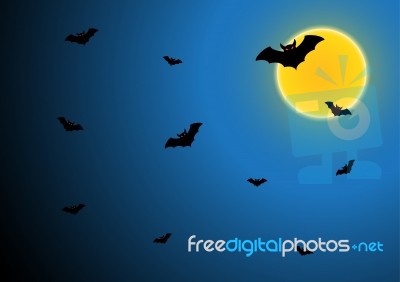 Halloween Bat Fly With Moon And Sky Stock Image