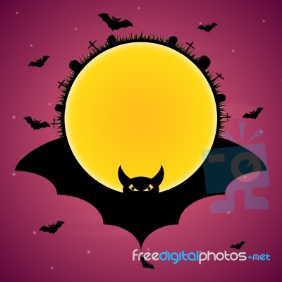 Halloween Bat Graveyard Moon Circle  Stock Image