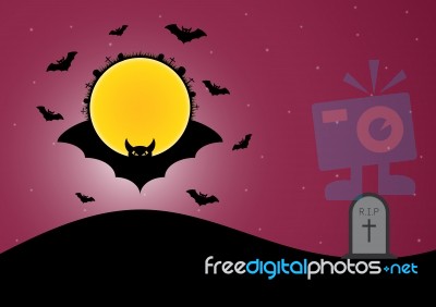 Halloween Bat Moon Circle Gravestone  Stock Image