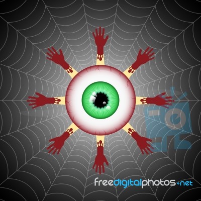 Halloween Blood Eye Hand Spider Web  Stock Image