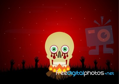 Halloween Blood Eyeball Skull Bonfire Zombie Hand Background Stock Image