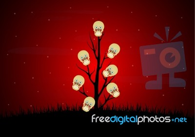 Halloween Blood Eyeball Skull Dead Dry Tree Background Stock Image