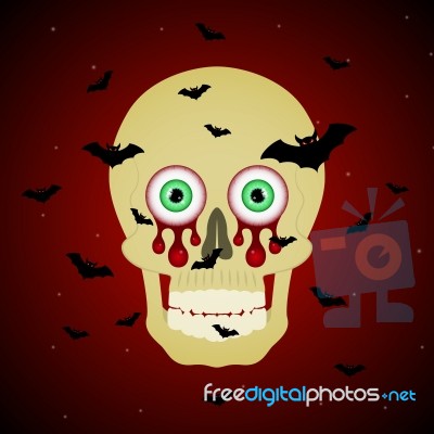 Halloween Blood Eyeball Skull Flying Bat Background Stock Image