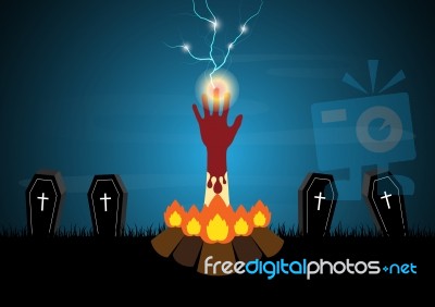 Halloween Blood Hand Bonfire Coffin Thunderbolt  Stock Image