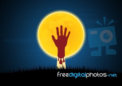 Halloween Blood Zombie Hand Moon  Stock Image