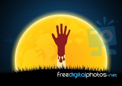 Halloween Blood Zombie Hand Moon  Stock Image