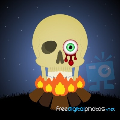 Halloween Bonfire Graveyard Blood Eyeball Skull Background Stock Image