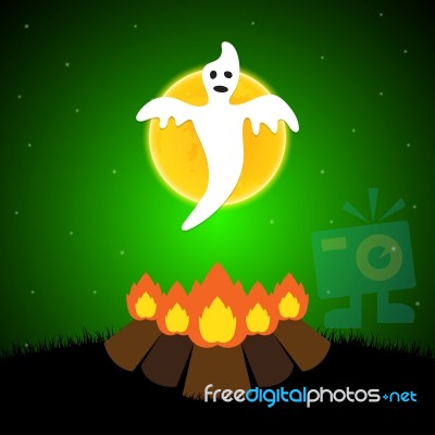 Halloween Bonfire Graveyard Ghost Moon Background Stock Image