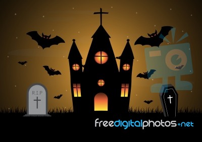 Halloween Castle Bat Coffin Gravestone  Stock Image