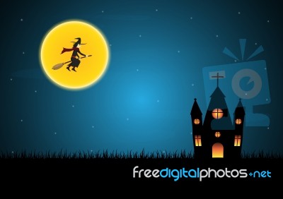 Halloween Castle Witch Moon  Stock Image