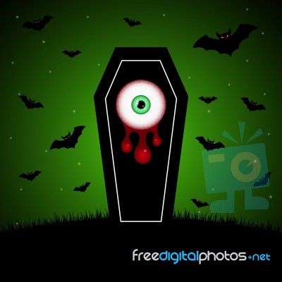 Halloween Coffin Blood Eyeball Graveyard Bat Stock Image