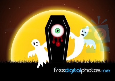 Halloween Coffin Ghost Moon  Stock Image