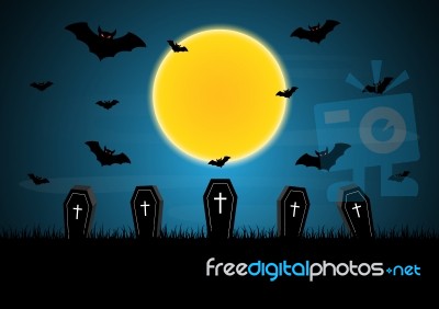 Halloween Coffin Moon Bat  Stock Image