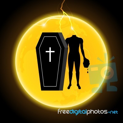 Halloween Coffin Moon Thunderbolt Headless Zombie Stock Image