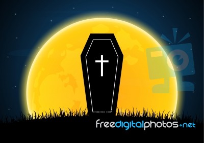 Halloween Coffin Or Casket Moon Graveyard Stock Image