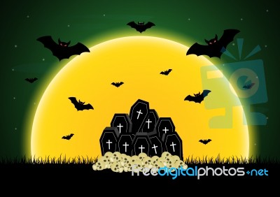 Halloween Coffin Skull Bat  Stock Image