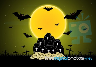 Halloween Coffin Skull Cross Bat  Stock Image