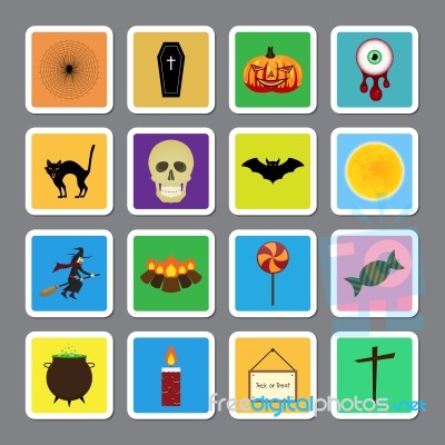 Halloween Color Square Sticker Icon Set Stock Image