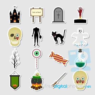 Halloween Color Sticker Icon Set Stock Image