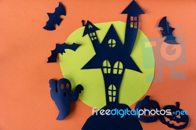 Halloween Concept With Haunted House Castle Stock Photo